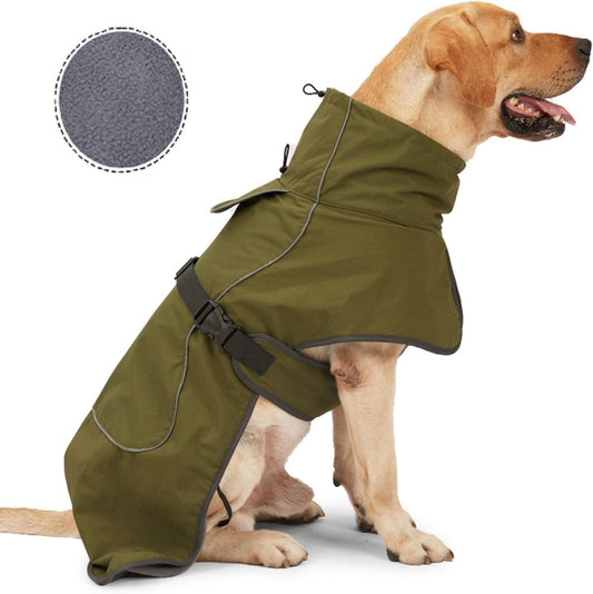 Dog Raincoat - Dog Jacket - Waterproof Winter Dog Coat - Windproof Dog Coat - Winter Dog Coat - Reflective Strip - Green - Size M - Perfect for Small and Medium Dogs