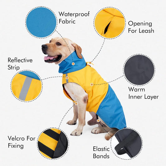 Dog Raincoat - Dog Jacket - Waterproof Winter Dog Jackets - Windproof Dog Jacket - Winter Dog Jacket - Reflective Strip - Perfect for Small Dogs - Medium-Sized Dogs - Blue and Black - Size XXL