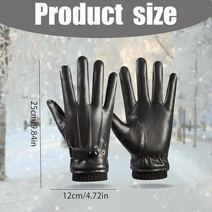 Winter Gloves - Men's Leather Winter Gloves - Black Lining - Warm Synthetic Leather - Touchscreen Compatible, Windproof and Anti-Slip - Perfect for Driving - Perfect for Christmas - Christmas Gift Idea