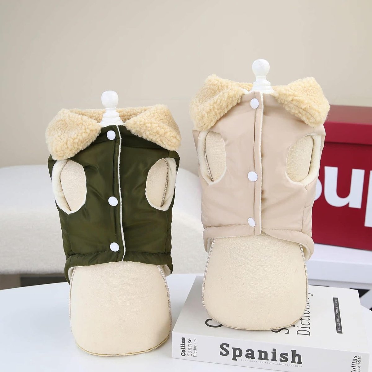 Dog Coat - Extreme Cold Weather Coat - Winter Dog Coat - Warm Dog Coat - Windproof Dog Coat - Velvet Dog Coat - Thick Winter Clothing - Fur Collar - Perfect for Dogs - Size XXL - Khaki