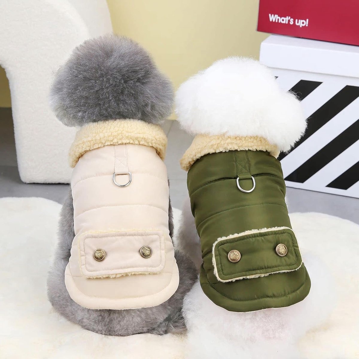 Dog Coat - Extreme Cold Weather Coat - Winter Dog Coat - Warm Dog Coat - Windproof Dog Coat - Velvet Dog Coat - Thick Winter Clothing - Fur Collar - Perfect for Dogs - Size XXL - Khaki