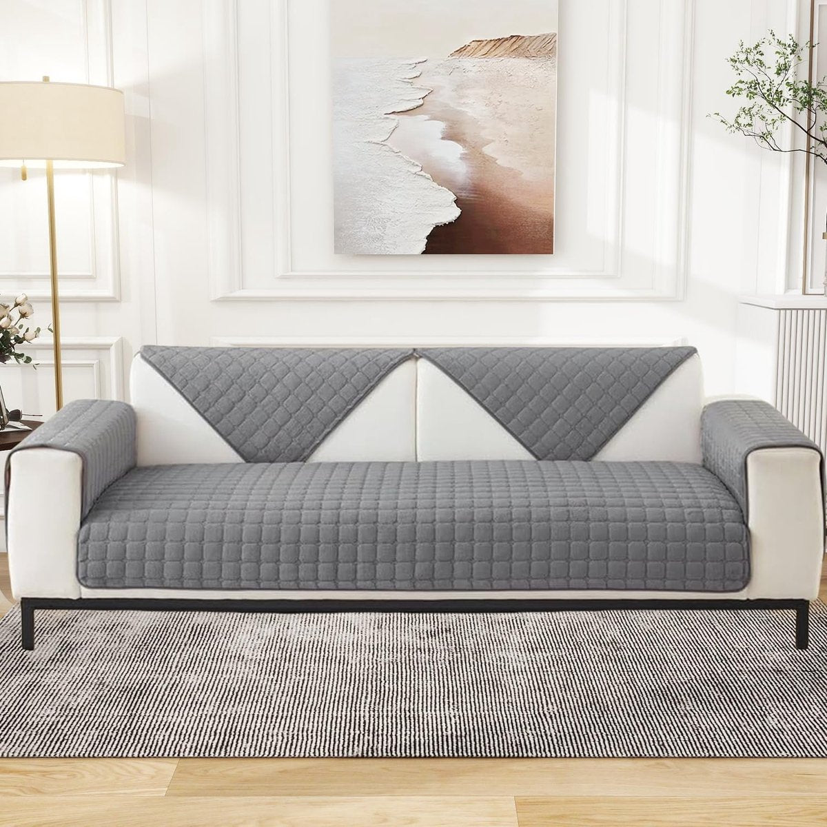 Sofa cover - Corner sofa cover - Flannel sofa cover - Winter - Winter sofa cover - Sofa cover - Corner sofa cover (1/2/3/4 seater) - L-shaped sofa cover - Grey - 90 x 90 cm