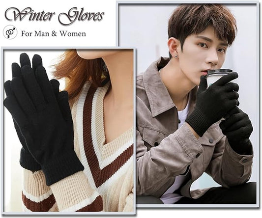 Winter Gloves - Men's Gloves - Warm Winter Gloves - Thick Unisex Gloves - Women's Gloves - Thermal Wool - Knitted Touchscreen Gloves - Perfect for Motorcycling - Outdoor Work - Sports - Christmas - Christmas Gift
