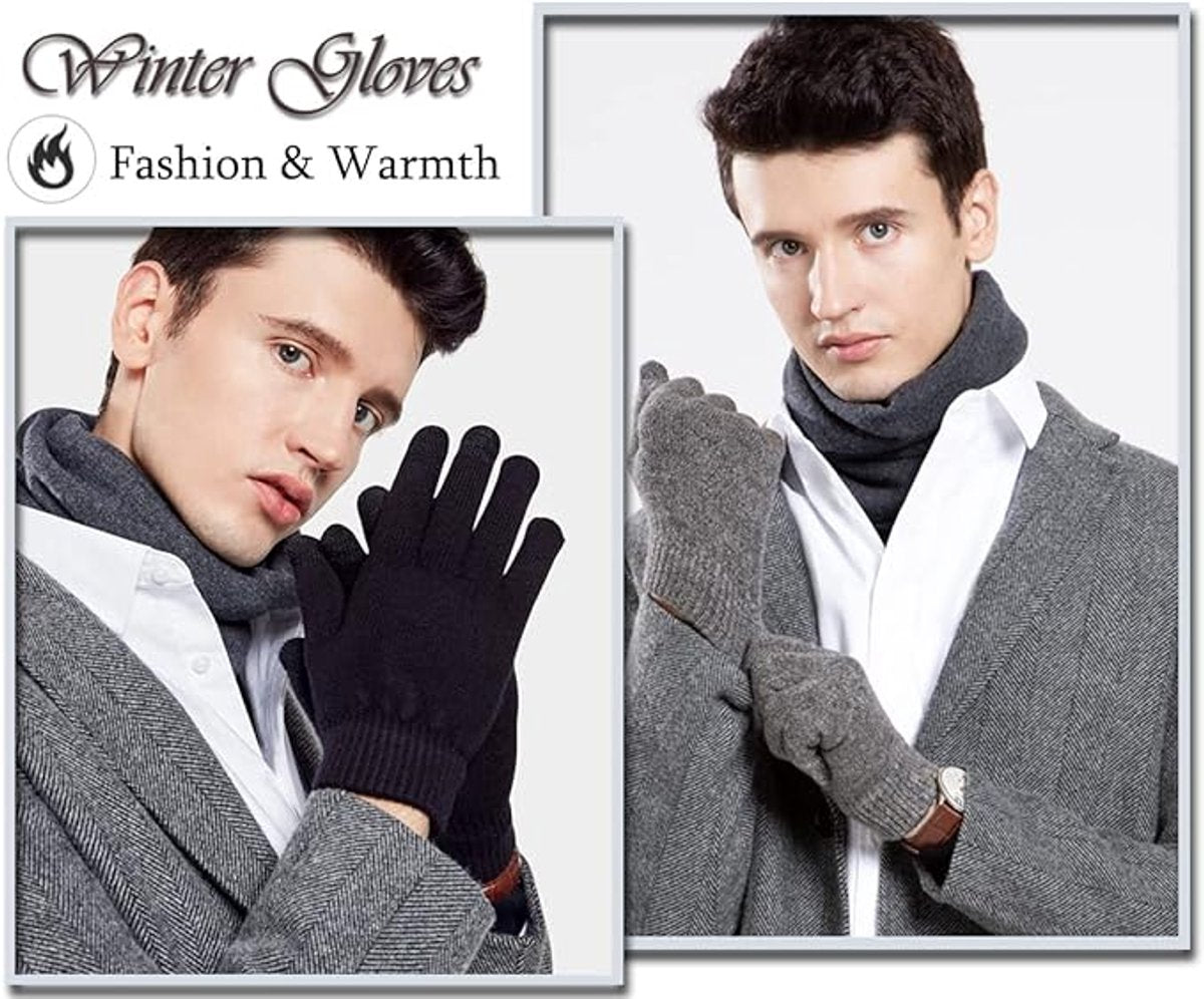 Winter Gloves - Men's Gloves - Warm Winter Gloves - Thick Unisex Gloves - Women's Gloves - Thermal Wool - Knitted Touchscreen Gloves - Perfect for Motorcycling - Outdoor Work - Sports - Christmas - Christmas Gift
