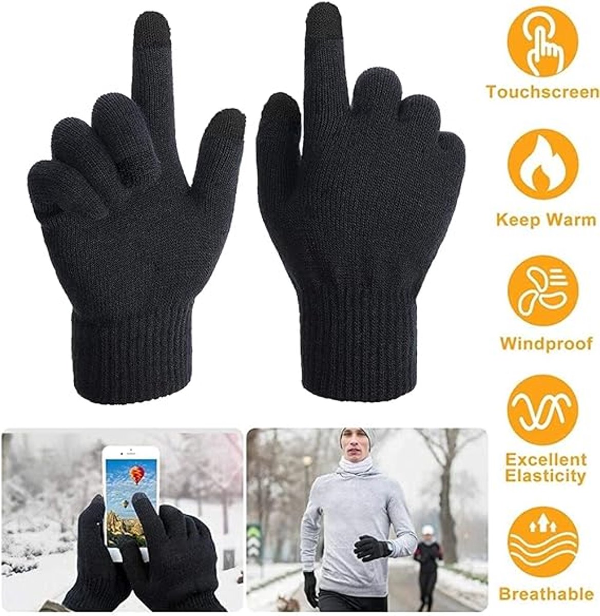 Winter Gloves - Men's Gloves - Warm Winter Gloves - Thick Unisex Gloves - Women's Gloves - Thermal Wool - Knitted Touchscreen Gloves - Perfect for Motorcycling - Outdoor Work - Sports - Christmas - Christmas Gift