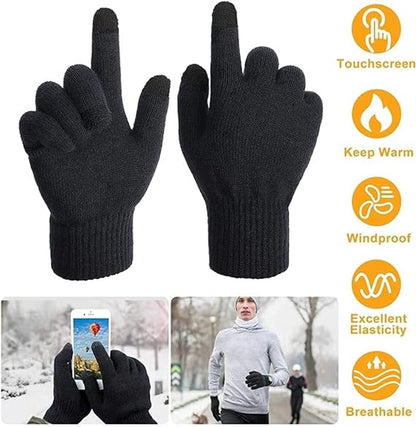 Winter Gloves - Men's Gloves - Warm Winter Gloves - Thick Unisex Gloves - Women's Gloves - Thermal Wool - Knitted Touchscreen Gloves - Perfect for Motorcycling - Outdoor Work - Sports - Christmas - Christmas Gift
