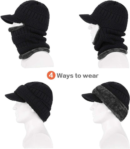 Beanie - Men's Winter Beanie - Knitted Beanie - Men's Beanie - With Flexible Neck Gaiter - Ski Balaclava - Unisex - Windproof - Warm - Ideal for Outdoor Activities - Camping - Skiing - Everyday Wear - Winter