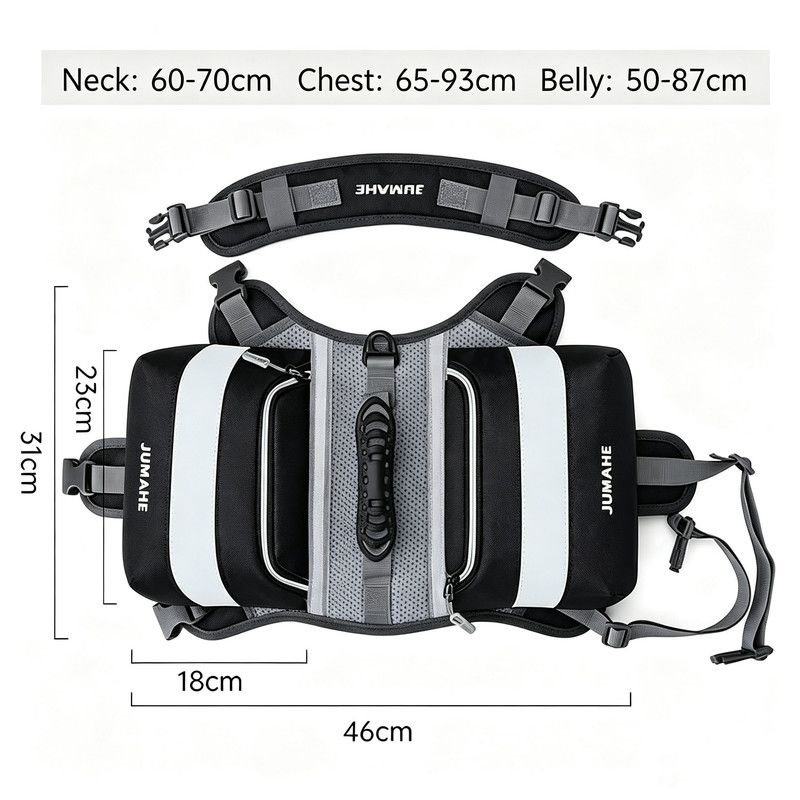 JUMAHE Dog Backpack Harness, Adjustable Dog Saddle Bag with Reflective Strips, Waterproof Oxford Pet Pack for Medium Large Dogs Walking Hiking Travel Camping(Black)