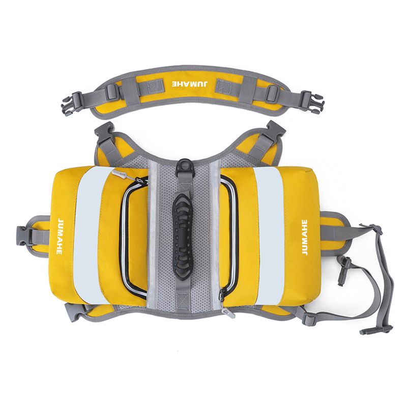 JUMAHE Dog Backpack Harness, Adjustable Dog Saddle Bag with Reflective Strips, Waterproof Oxford Pet Pack for Medium Large Dogs Walking Hiking Travel Camping(Yellow)