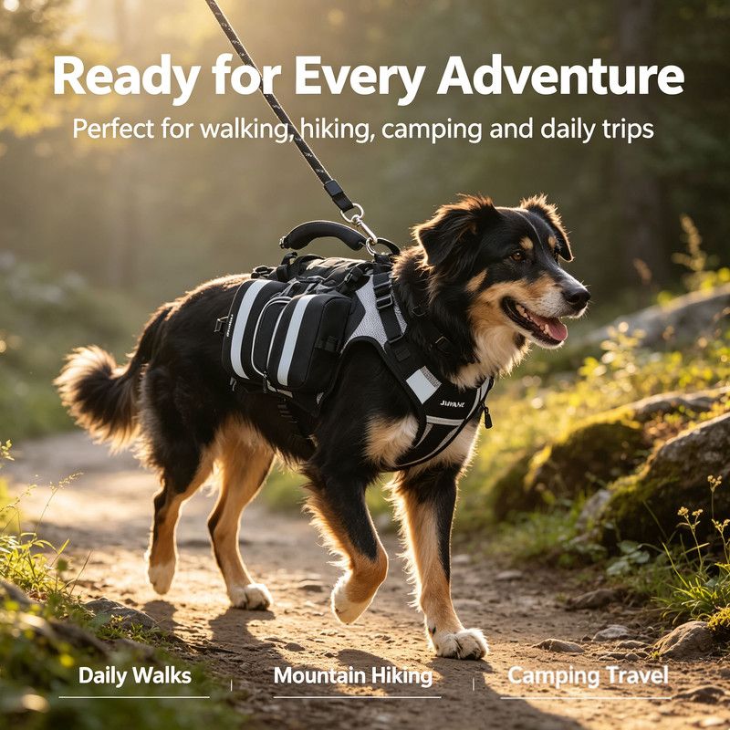 JUMAHE Dog Backpack Harness, Adjustable Dog Saddle Bag with Reflective Strips, Waterproof Oxford Pet Pack for Medium Large Dogs Walking Hiking Travel Camping(Yellow)
