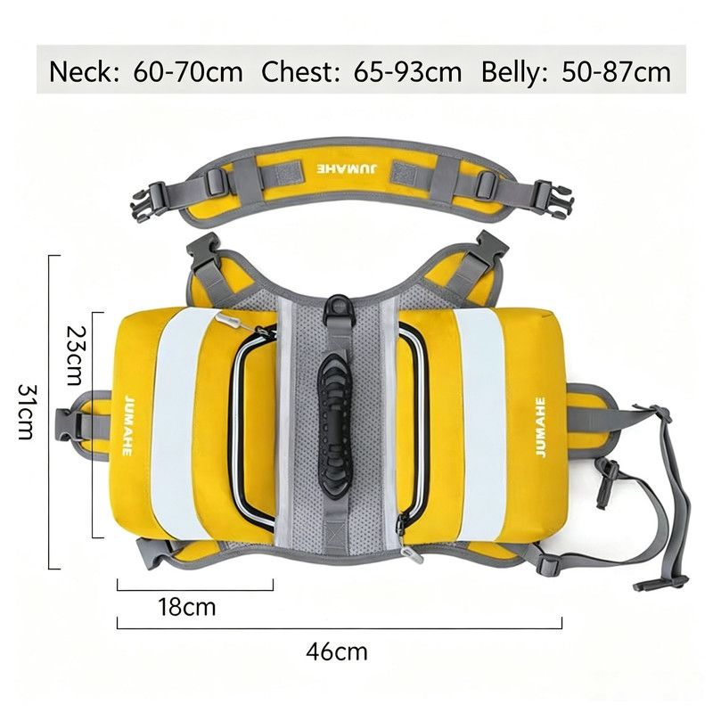 JUMAHE Dog Backpack Harness, Adjustable Dog Saddle Bag with Reflective Strips, Waterproof Oxford Pet Pack for Medium Large Dogs Walking Hiking Travel Camping(Yellow)