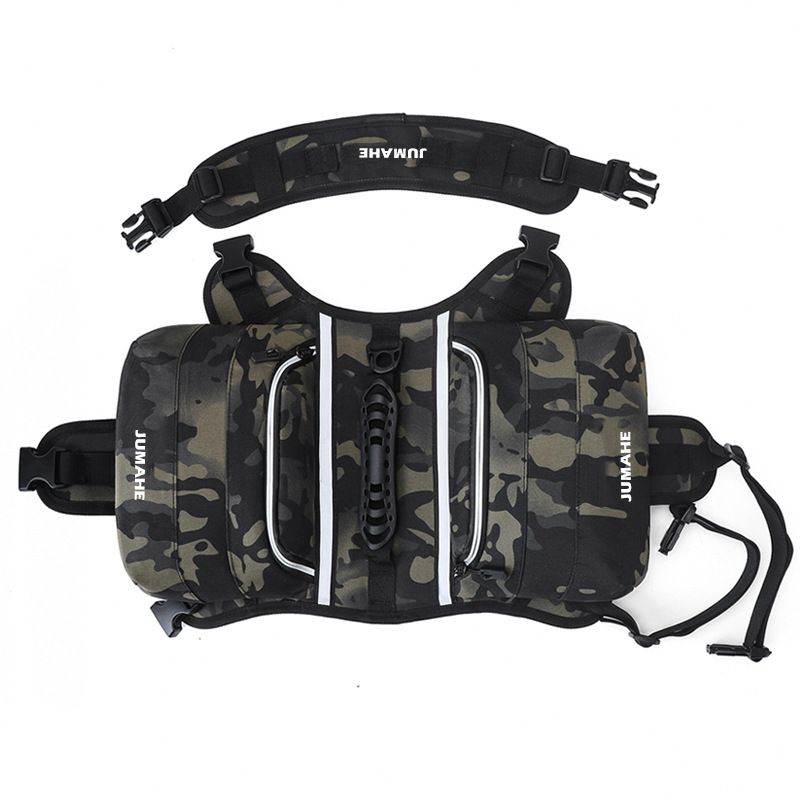 JUMAHE Dog Backpack Harness, Adjustable Dog Saddle Bag with Reflective Strips, Waterproof Oxford Pet Pack for Medium Large Dogs Walking Hiking Travel Camping(Night camo)