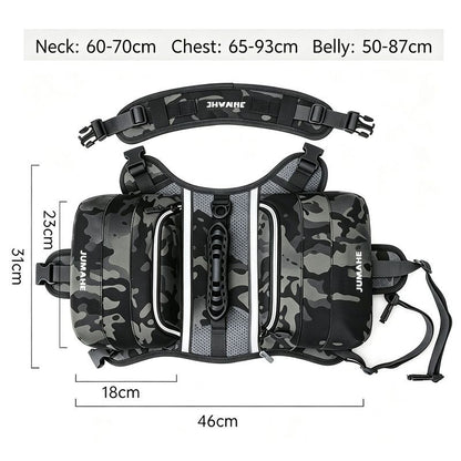 JUMAHE Dog Backpack Harness, Adjustable Dog Saddle Bag with Reflective Strips, Waterproof Oxford Pet Pack for Medium Large Dogs Walking Hiking Travel Camping(Night camo)