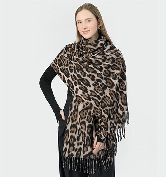 Winter scarf with leopard print scarf women, women's winter scarf, soft cashmere feels warm, scarves, long blankets, wraps
