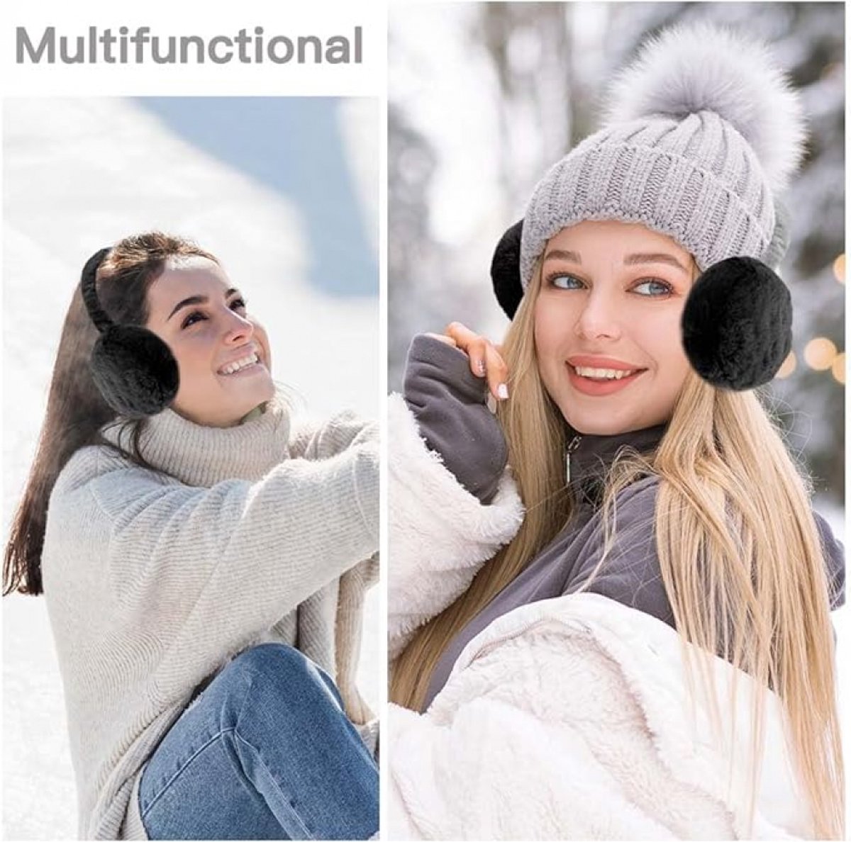Women's Ear Warmers - Winter Ear Protectors - Unisex - Behind the Head - Ear Warmers - Earmuffs - Ear Warmers - Extra Soft - Comfortable - Winter - One Size - Black