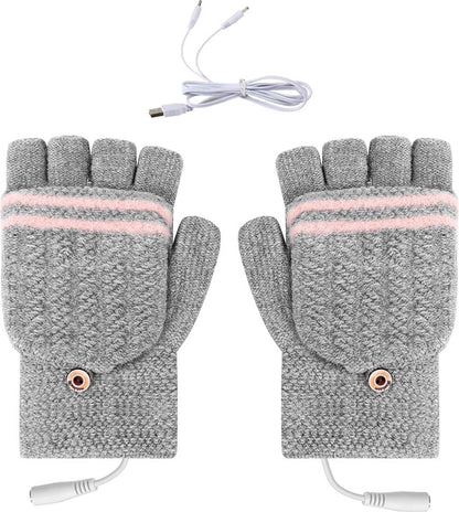 Heated Gloves - USB Heated Mittens - Heated Gloves - Electric Winter Gloves - Knitted Heated Gloves - Waterproof - Windproof - USB Rechargeable - Electrically Heated - One Size - Unisex - Winter Gift - Grey