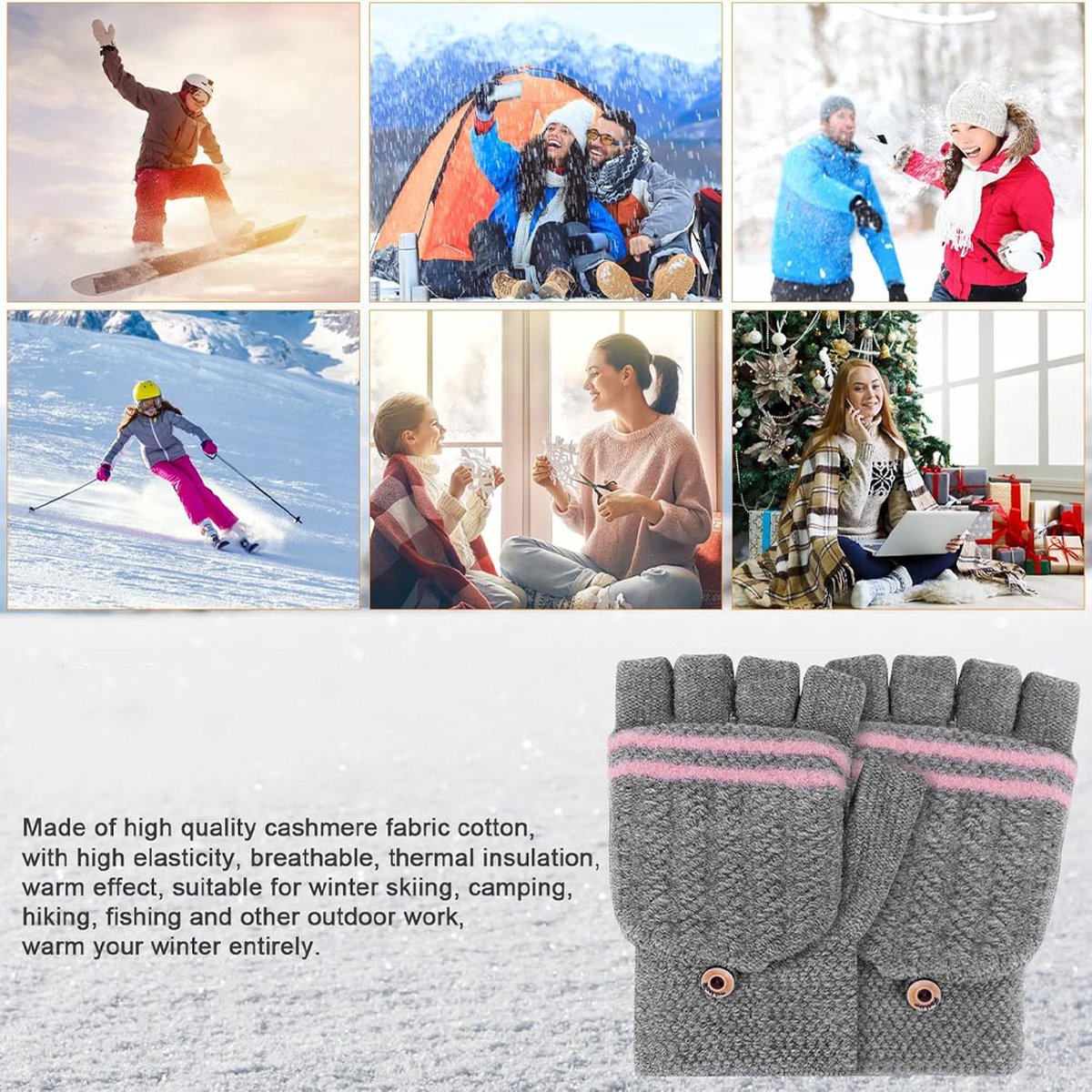 Heated Gloves - USB Heated Mittens - Heated Gloves - Electric Winter Gloves - Knitted Heated Gloves - Waterproof - Windproof - USB Rechargeable - Electrically Heated - One Size - Unisex - Winter Gift - Grey