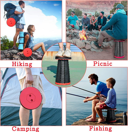Outdoor Folding Stool - Telescopic Stool - Camping Stool - Folding Stool - Collapsible Stool - Adjustable Height - Walkstool - Lightweight Fisherman's Stool - Small Stool - Black - Foldable - Retractable - Portable - Outdoor Camping - Fishing - Picnic - S