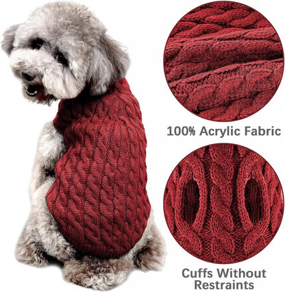 Dog Sweater - Puppy Soft Turtleneck - Size M - Back Length 30cm - Dog Bodywarmer - Dog Coat - Winter Dog Cardigan - For Small to Medium Dogs and Cats - Knitted Clothing - Winter Dog Clothing - Sweater - Christmas Gifts for Pets - Red