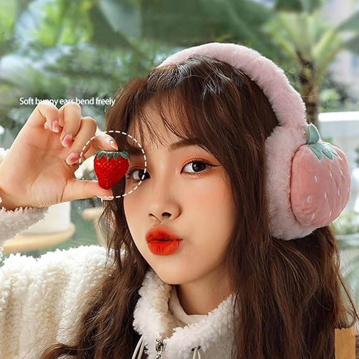 Ear Protectors - 2 Pieces - Ear Warmer - Ear Covering - Plush Ear Warmers - Carrot Ear Warmer - Strawberry Ear Warmer - Winter Ear Warmers - Foldable - Headwear - Windproof - Winter Outdoors - Warm Protection - Winter Accessories - Christmas Gift - Pink