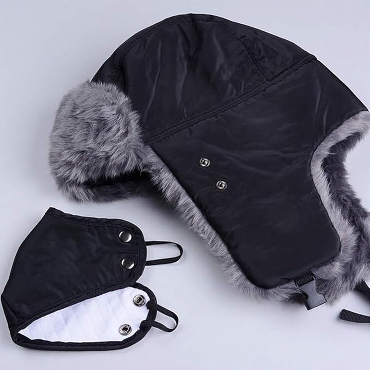 Winter Trapper Hat - Winter Hat Keeps Warm - Cotton Hat - Windproof Warm - For Snowboarding Skating Cycling - Soft Comfortable With Elastic - 3 In 1 - With Warm Ear Flap - Black - Size 55-60cm