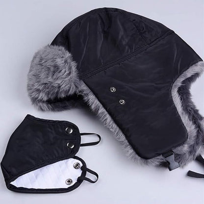 Winter Trapper Hat - Winter Hat Keeps Warm - Cotton Hat - Windproof Warm - For Snowboarding Skating Cycling - Soft Comfortable With Elastic - 3 In 1 - With Warm Ear Flap - Black - Size 55-60cm
