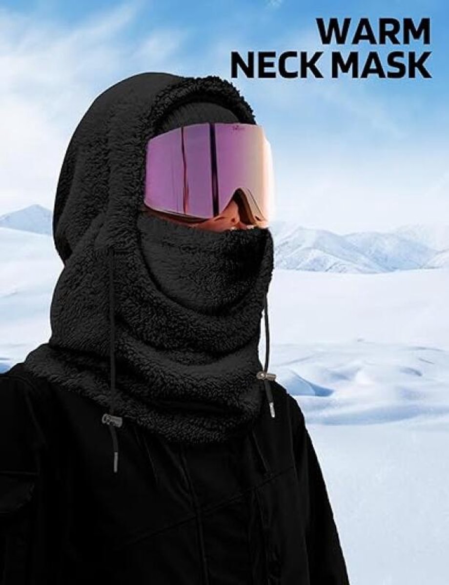 3-in-1 Women's Hat, Scarf & Face Mask - winter hooded scarf - windproof women's hat - cold protection - winter ski mask for men women - women's hat neck windproof scarf with hood cold weather warm face covering - Balaclava - Black