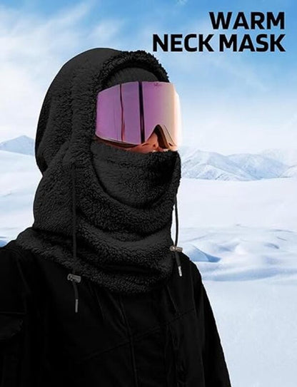 3-in-1 Women's Hat, Scarf & Face Mask - winter hooded scarf - windproof women's hat - cold protection - winter ski mask for men women - women's hat neck windproof scarf with hood cold weather warm face covering - Balaclava - Black