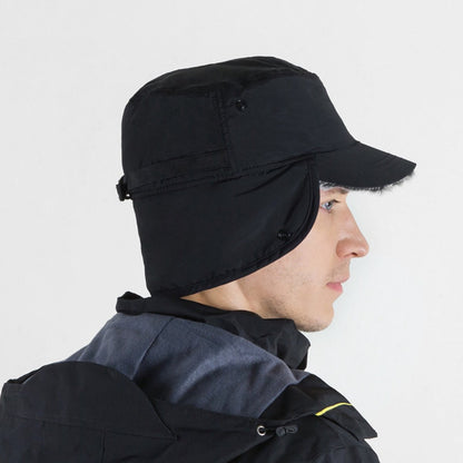Beanie - Winter hat - Men's winter hat - Winter ear flap hat - with visor - with ear flaps - Ski hat - Cold weather - Trapper hat - Ear warmers Water-repellent outdoor hat - Winter - for outdoor sports, skiing, cycling, hiking, running - black