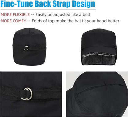 Beanie - Winter hat - Men's winter hat - Winter ear flap hat - with visor - with ear flaps - Ski hat - Cold weather - Trapper hat - Ear warmers Water-repellent outdoor hat - Winter - for outdoor sports, skiing, cycling, hiking, running - black