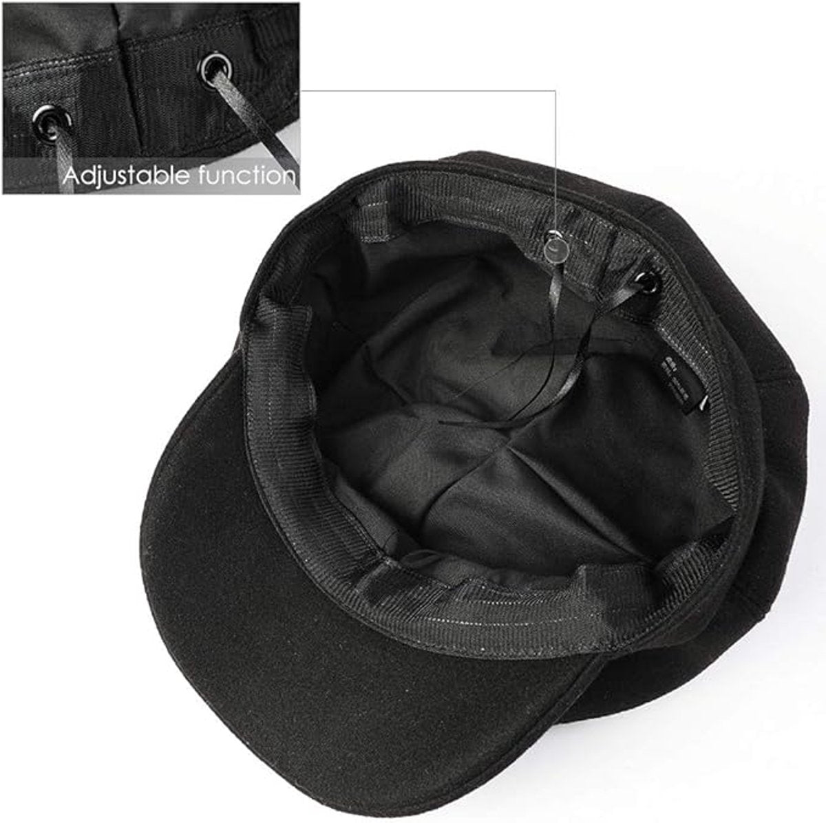 Ladies' Beret - Ladies' Hat - Warm Winter Beret - Ladies' Autumn and Winter Beret - Beret - Octagonal Cap - Soft Octagonal Beret - Adjustable Beret - Winter Hat with Visor - Winter - Fashion - Classic Autumn/Winter Style - Black