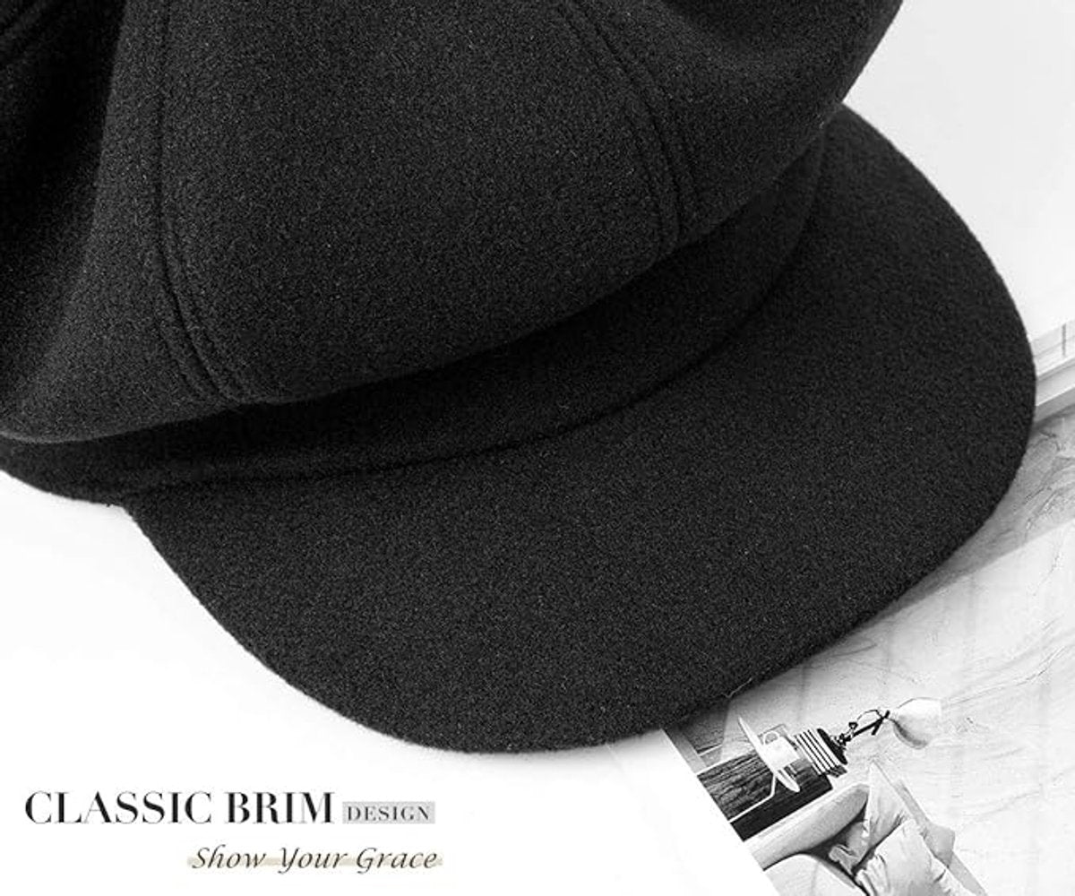 Ladies' Beret - Ladies' Hat - Warm Winter Beret - Ladies' Autumn and Winter Beret - Beret - Octagonal Cap - Soft Octagonal Beret - Adjustable Beret - Winter Hat with Visor - Winter - Fashion - Classic Autumn/Winter Style - Black