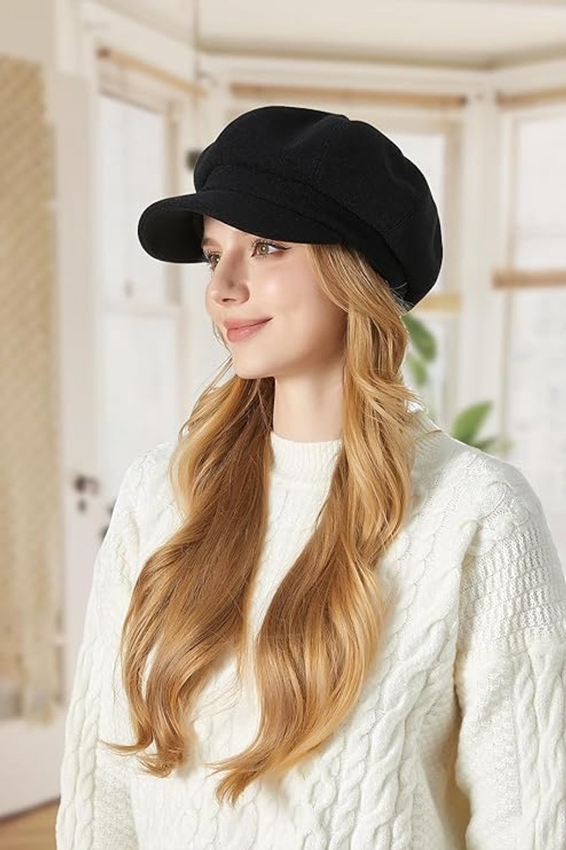 Ladies' Beret - Ladies' Hat - Warm Winter Beret - Ladies' Autumn and Winter Beret - Beret - Octagonal Cap - Soft Octagonal Beret - Adjustable Beret - Winter Hat with Visor - Winter - Fashion - Classic Autumn/Winter Style - Black