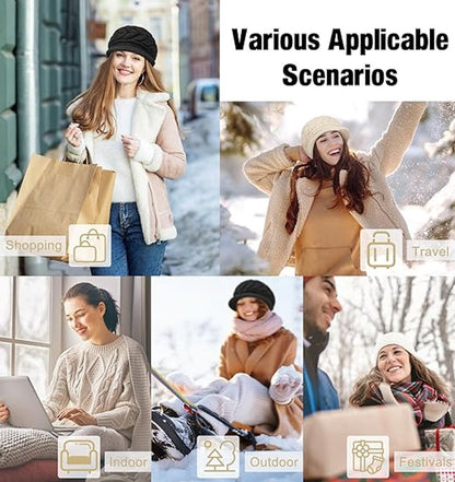 Ladies' Hat - Beanie Hat - Beret - Ladies' Beret - 2 Pieces - Knitted hat for ladies - Warm Winter Beret - Winter Hat - Warm Hats - Winter Hat with Brim - Winter - Fashion - Black/Beige