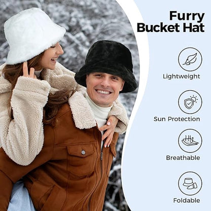 Winter hat - Hat - bucket hat - Women's beanie - Fisherman's hat - women's bucket hat - Winter Bucket Hat For Women - Winter hat - Warm hats - Winter fisherman's hat - Fluffy - Winter - Fashion - unisex - Black