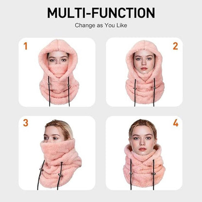 3-in-1 Women's Hat, Scarf & Face Mask - winter hooded scarf - windproof women's hat - cold protection - winter ski mask for men women - women's hat neck windproof scarf with hood cold weather warm face covering - Balaclava - Pink