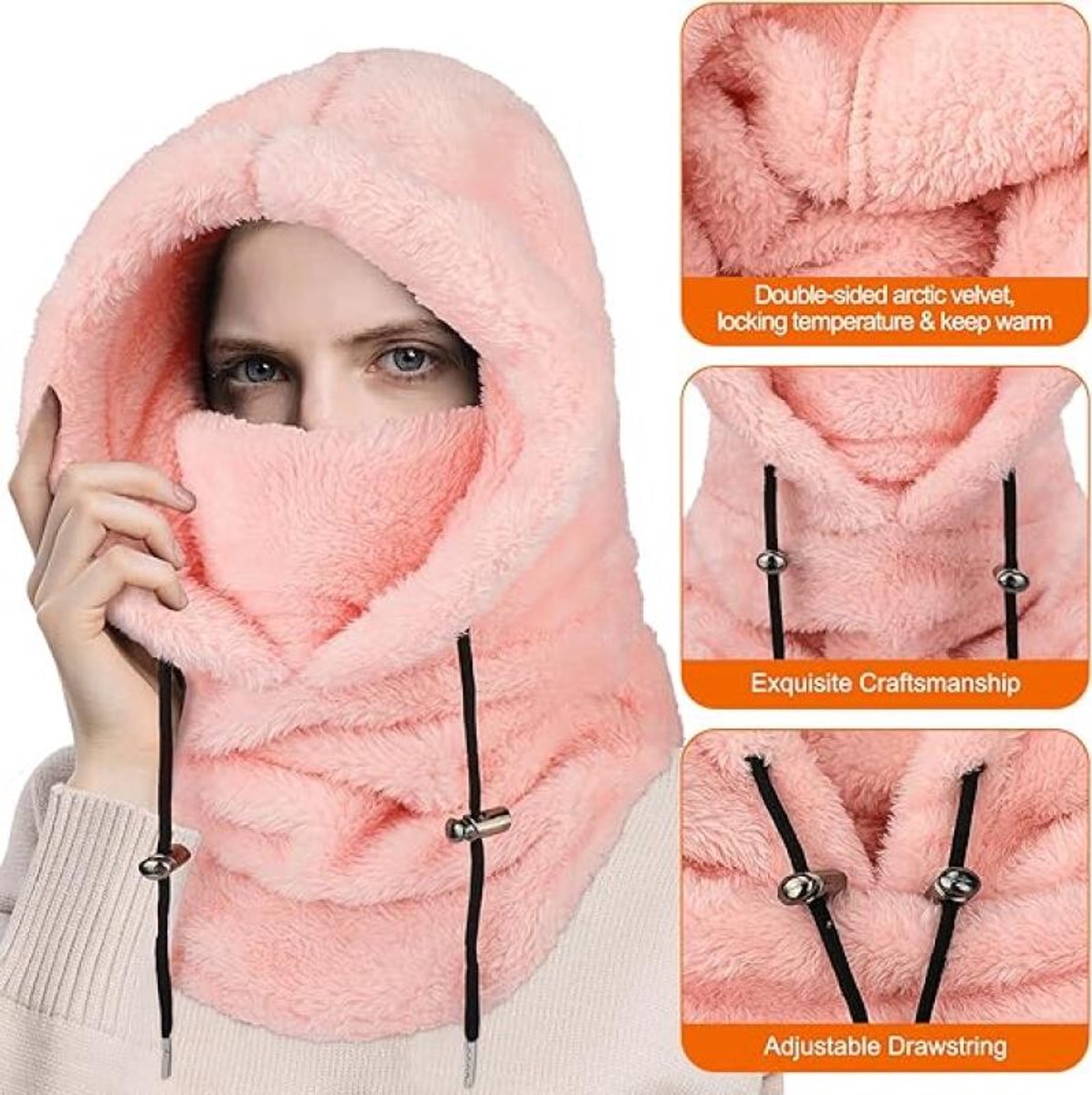 3-in-1 Women's Hat, Scarf & Face Mask - winter hooded scarf - windproof women's hat - cold protection - winter ski mask for men women - women's hat neck windproof scarf with hood cold weather warm face covering - Balaclava - Pink