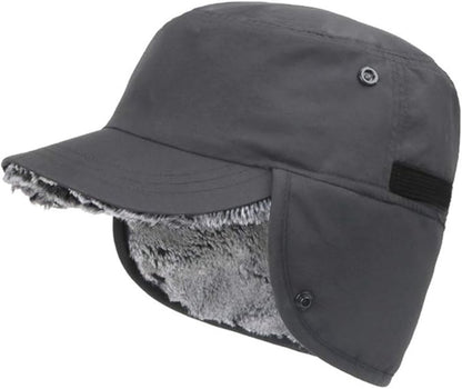 Beanie - Winter hat - Men's winter hat - Winter ear flap hat - with visor - with ear flaps - Ski hat - Cold weather - Trapper hat - Ear warmers Water-repellent outdoor hat - Winter - for outdoor sports, skiing, cycling, hiking, running - grey