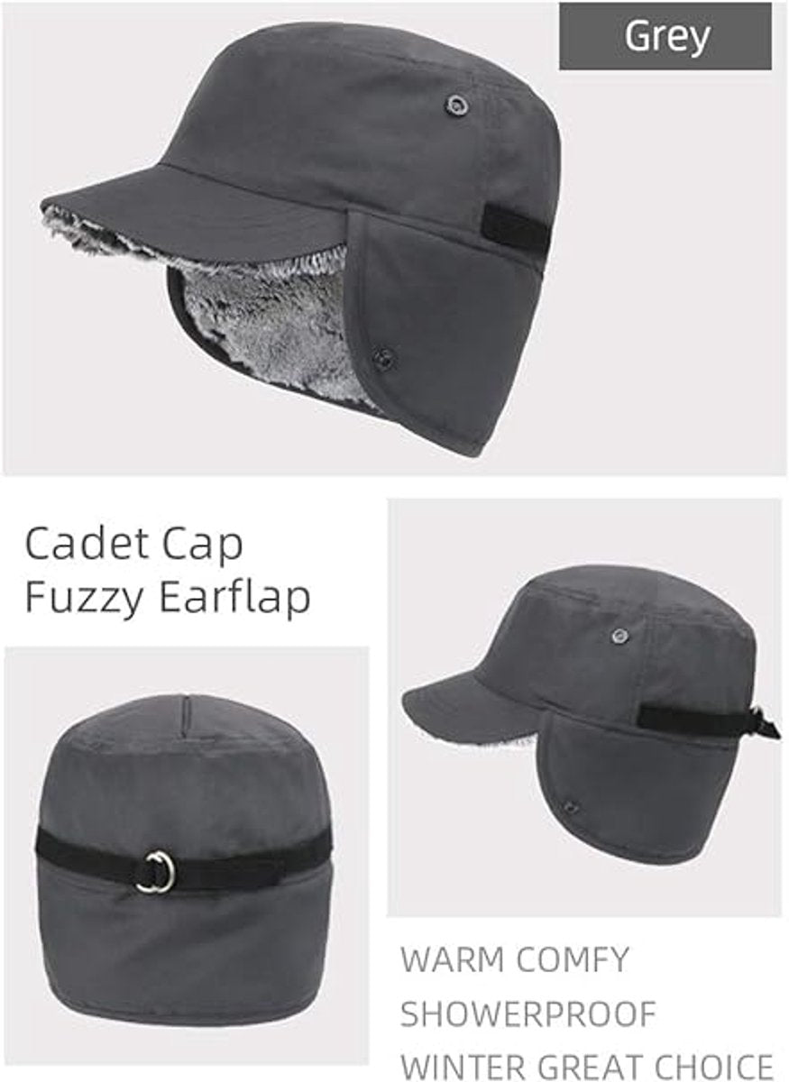Beanie - Winter hat - Men's winter hat - Winter ear flap hat - with visor - with ear flaps - Ski hat - Cold weather - Trapper hat - Ear warmers Water-repellent outdoor hat - Winter - for outdoor sports, skiing, cycling, hiking, running - grey