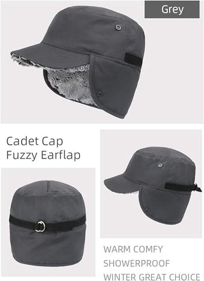 Beanie - Winter hat - Men's winter hat - Winter ear flap hat - with visor - with ear flaps - Ski hat - Cold weather - Trapper hat - Ear warmers Water-repellent outdoor hat - Winter - for outdoor sports, skiing, cycling, hiking, running - grey