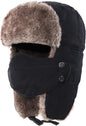 Beanie - men's beanie - Winter beanie - With Ear flaps and Face Mask - Winter Fur - Men's winter hat - Trapper hat - Black Ski Trooper - Snow Cap - Russian hat - Hunter's hat - Winter ear flap beanie - for cold weather - Black & Brown