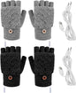2 Pairs USB Heated Gloves - Heated Gloves - Electric Heating - Double-Sided Heating - Knitted Heated Gloves - Warm Winter Gloves - Gloves with Heating - Gloves - Winter - Unisex - Grey/Black