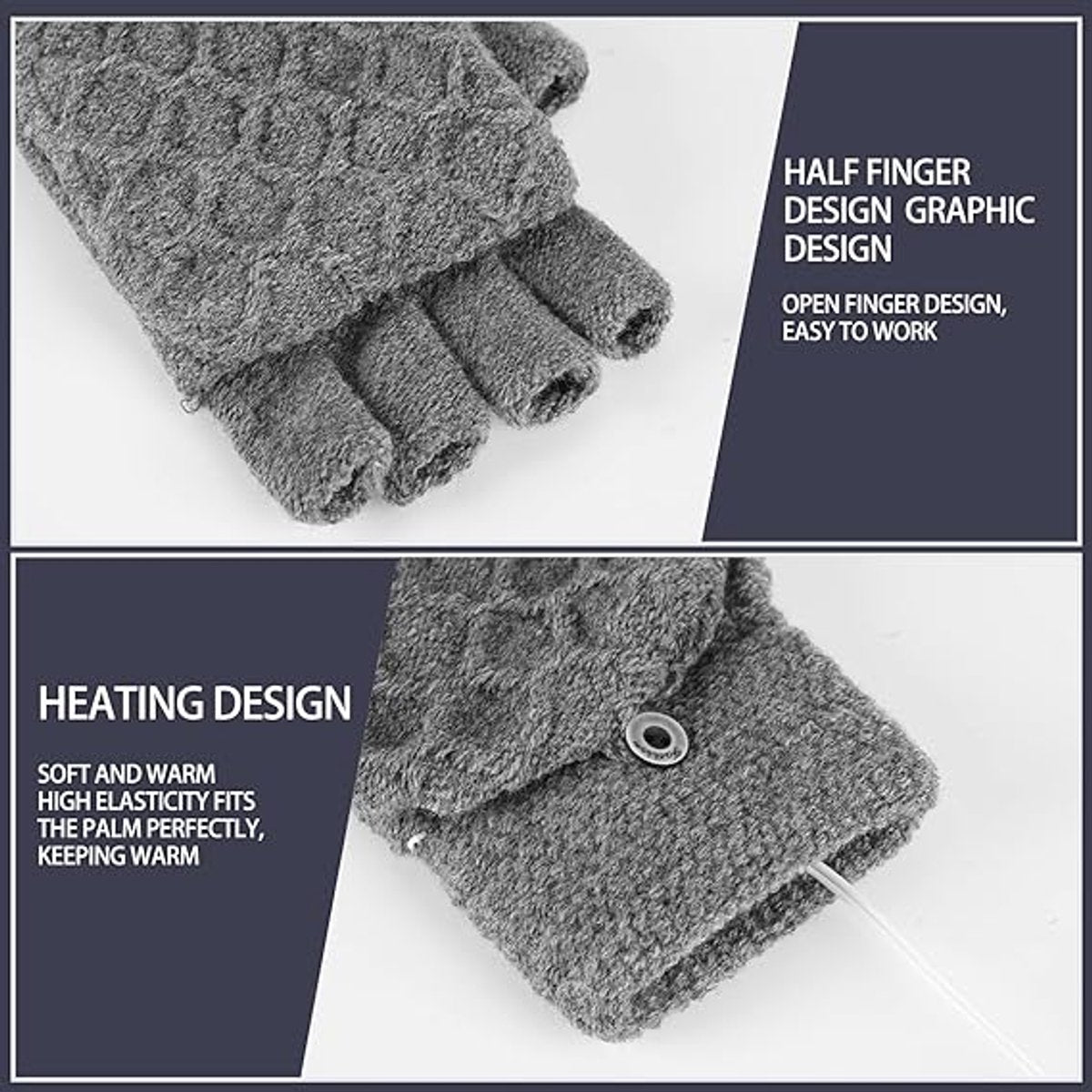 2 Pairs USB Heated Gloves - Heated Gloves - Electric Heating - Double-Sided Heating - Knitted Heated Gloves - Warm Winter Gloves - Gloves with Heating - Gloves - Winter - Unisex - Grey/Black