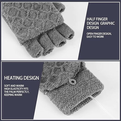 2 Pairs USB Heated Gloves - Heated Gloves - Electric Heating - Double-Sided Heating - Knitted Heated Gloves - Warm Winter Gloves - Gloves with Heating - Gloves - Winter - Unisex - Grey/Black