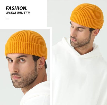 3 Pieces - hat - men's hat - Beanie - women's hat - men's beanie - Winter hat - knitted hat - Warm Hats - Cycling hat - Knitted ski hats - Running hats - Ultrawarm - Unisex - short knitted autumn winter warm hat - Yellow, Grey, Black