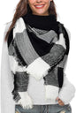 scarf - women's scarf - Women's Triangle Scarf - women's winter scarf - small scarves for women - Women's Wrap - Triangular scarf - Scarf with fringe - Faux cashmere - Warm for autumn and winter - Large checked tassel scarf - Black & White