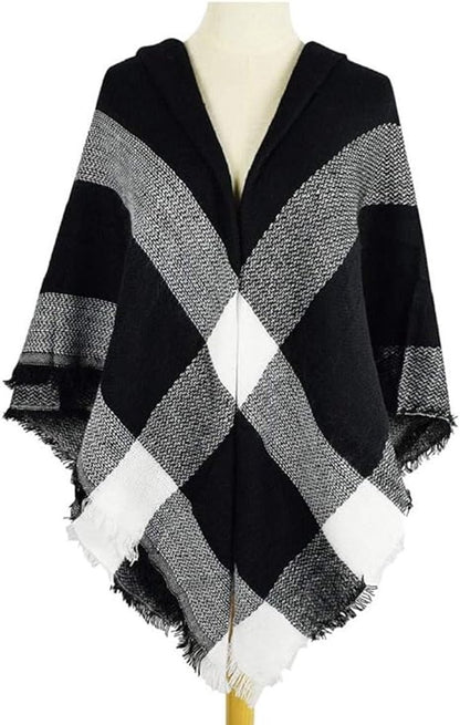 scarf - women's scarf - Women's Triangle Scarf - women's winter scarf - small scarves for women - Women's Wrap - Triangular scarf - Scarf with fringe - Faux cashmere - Warm for autumn and winter - Large checked tassel scarf - Black & White
