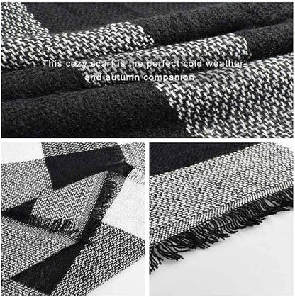 scarf - women's scarf - Women's Triangle Scarf - women's winter scarf - small scarves for women - Women's Wrap - Triangular scarf - Scarf with fringe - Faux cashmere - Warm for autumn and winter - Large checked tassel scarf - Black & White