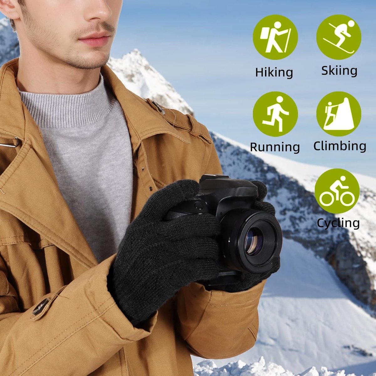 Gloves - Winter Gloves - Warm Gloves - Touchscreen Gloves - Men's Winter Touchscreen Gloves - Warm and windproof fleece lining - Durable and soft - for outdoors, running, skiing, cycling - black