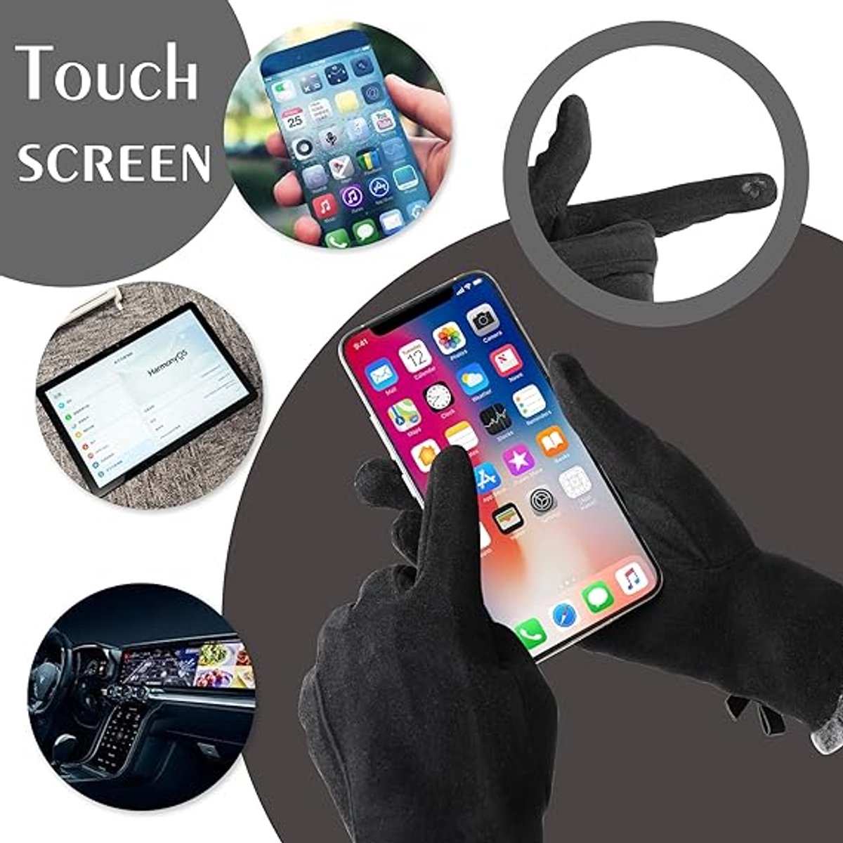 Gloves - women's gloves - winter gloves - Winter gloves - Insulated touchscreen gloves - touchscreen gloves for index finger - Cycling Gloves - Elegant and stylish - Black